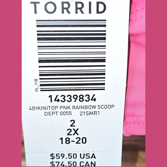 TORRID Pink Rainbow Bakini Top With Matching Black RETRO CHIC Short Set. 2X - Picture 12 of 16